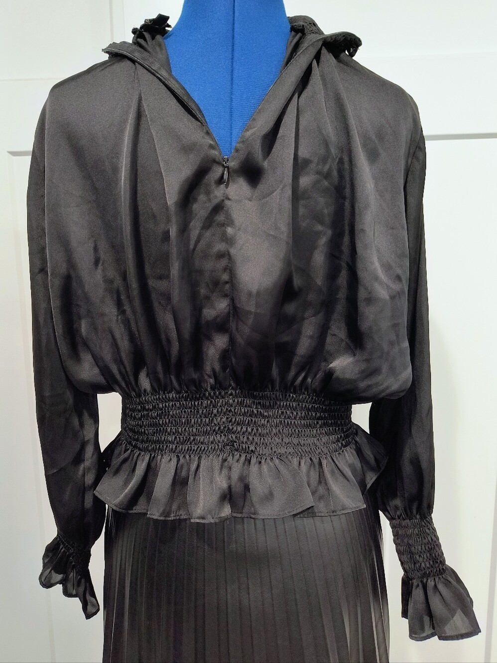 Shinestar Black High-Neck Long Sleeve Smocked Dress - Picture 4 of 6